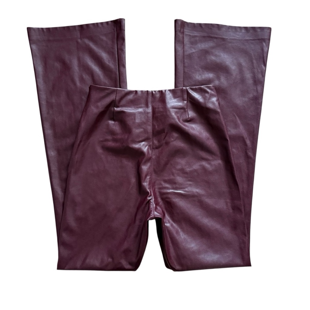 Aritzia Wilfred Roma Vegan Leather Oxblood Burgundy Flared Pants Sleek Size 4 - Picture 12 of 15
